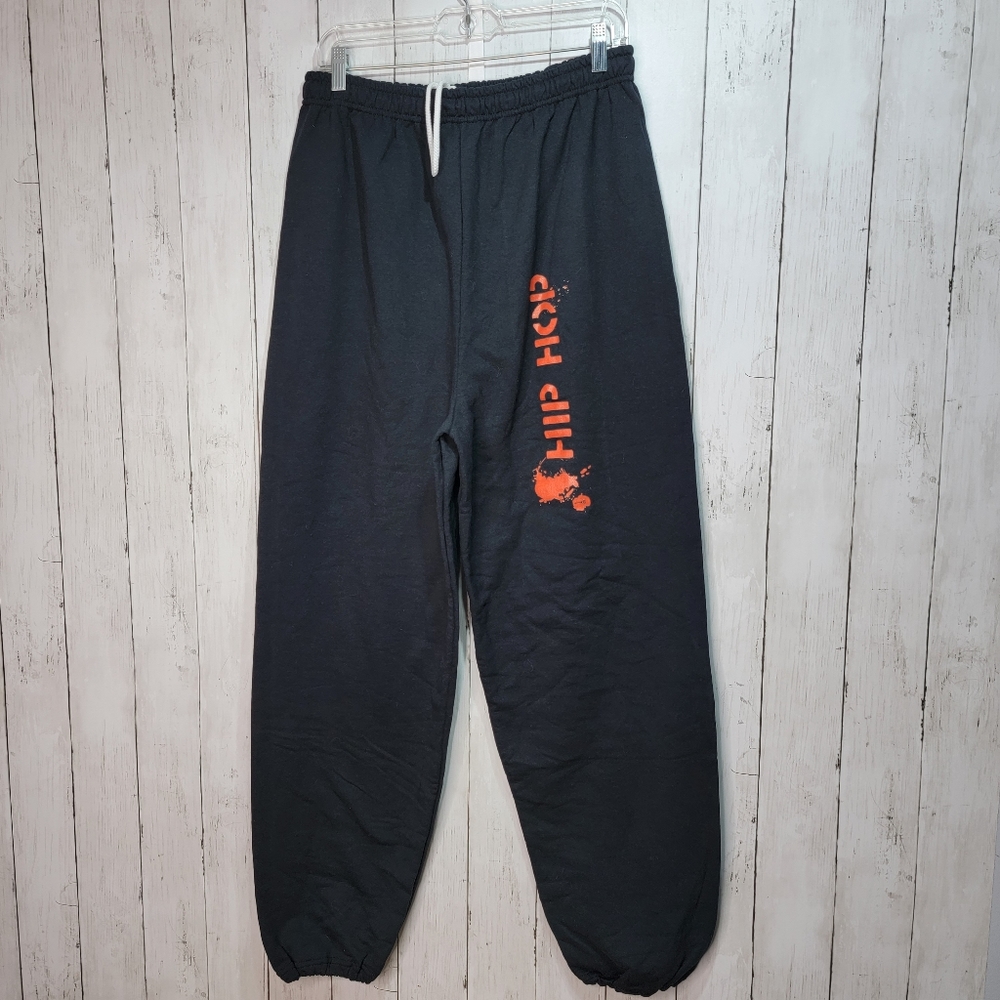New! Men's Hip Hop Sweatpants Black Red Graphic Size Large Gildan.